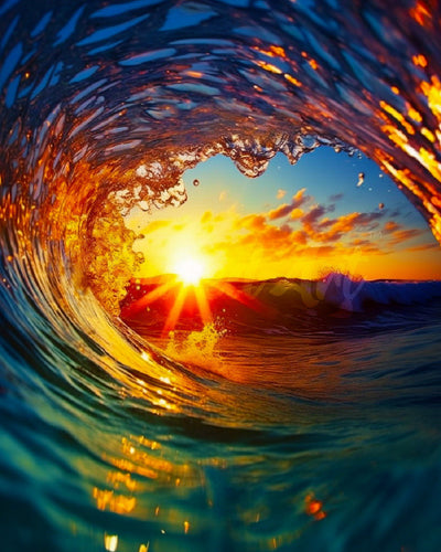 Diamond Painting - Welle und Sonnenuntergang
