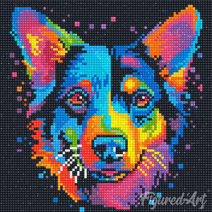 Mini Diamond Painting 25 x 25 cm - Neon Hund Abstrakt Pop Art