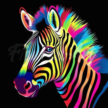 Laden Sie das Bild in den Galerie-Viewer, Mini Diamond Painting 25 x 25 cm - Neon-Zebra