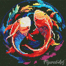 Laden Sie das Bild in den Galerie-Viewer, Mini Diamond Painting 25 x 25 cm - Bunte Koi-Karpfen