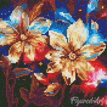 Laden Sie das Bild in den Galerie-Viewer, Mini Diamond Painting 25 x 25 cm - Glänzende Goldene Blumen