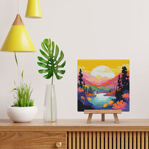 Mini Diamond Painting 25 x 25 cm - Bunter Sonnenuntergang am See