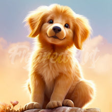 Laden Sie das Bild in den Galerie-Viewer, Mini Diamond Painting 25 x 25 cm - Süßer Golden Retriever Welpe