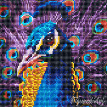 Laden Sie das Bild in den Galerie-Viewer, Mini Diamond Painting 25 x 25 cm - Anmutiger Pfau