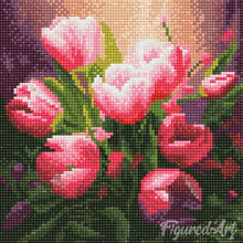 Laden Sie das Bild in den Galerie-Viewer, Mini Diamond Painting 25 x 25 cm - Hübsche Rosa Tulpen