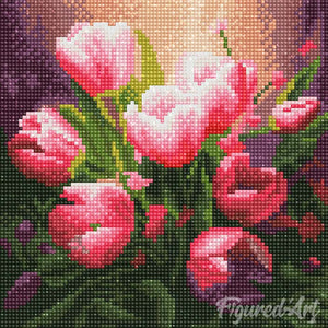 Mini Diamond Painting 25 x 25 cm - Hübsche Rosa Tulpen