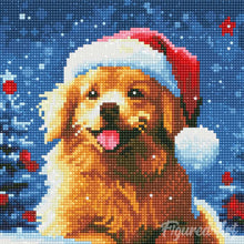 Laden Sie das Bild in den Galerie-Viewer, Mini Diamond Painting 25 x 25 cm - Hund im Schnee zu Weihnachten