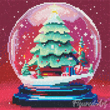 Laden Sie das Bild in den Galerie-Viewer, Mini Diamond Painting 25 x 25 cm - Weihnachtsbaum in Schneekugel