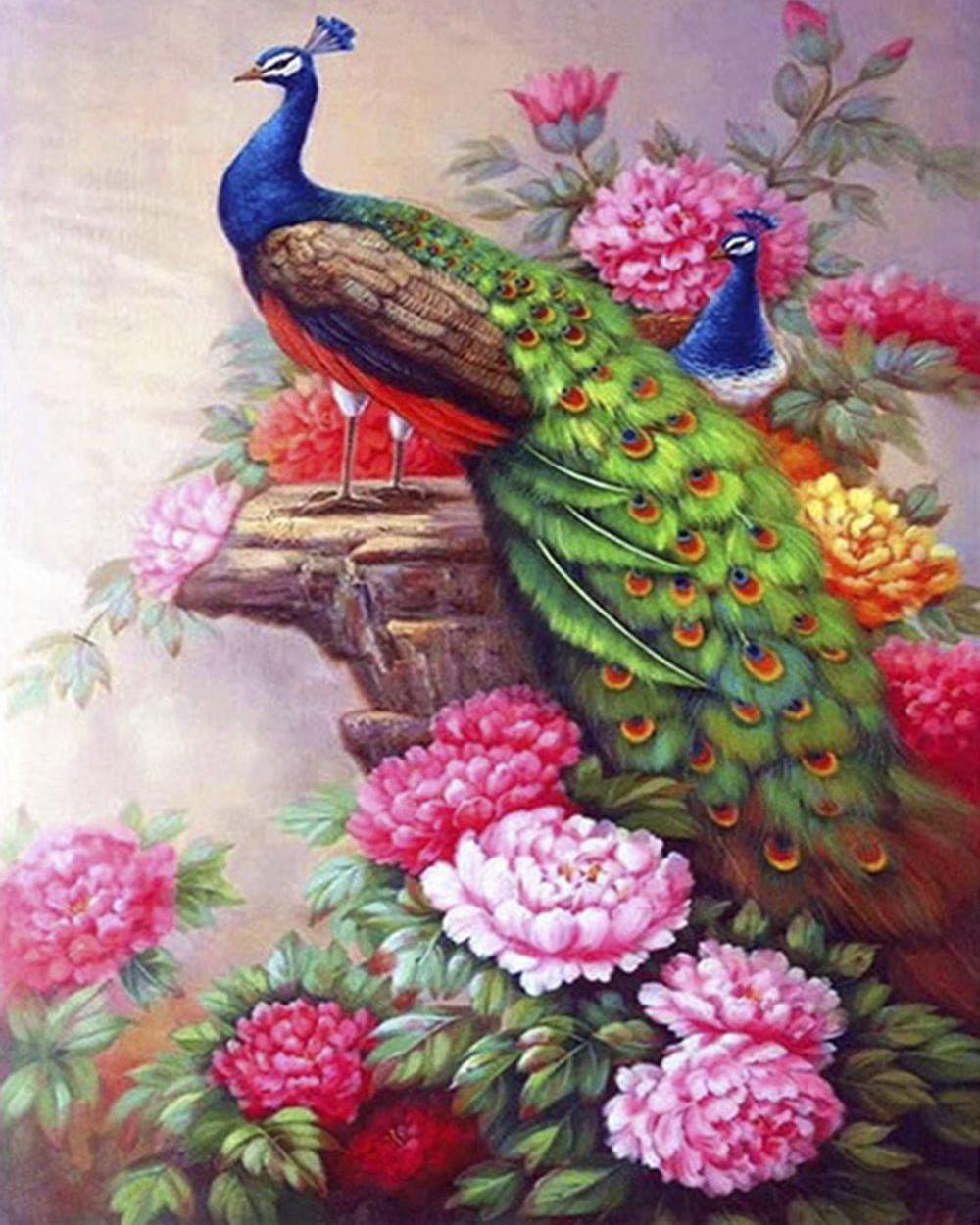 Diamond Painting – Pfauen und Blumen | Figured'Art