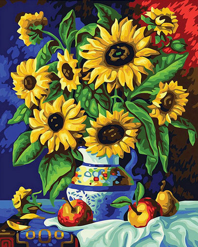 Diamond Painting – Marguerite-Vase auf einer Tischdecke