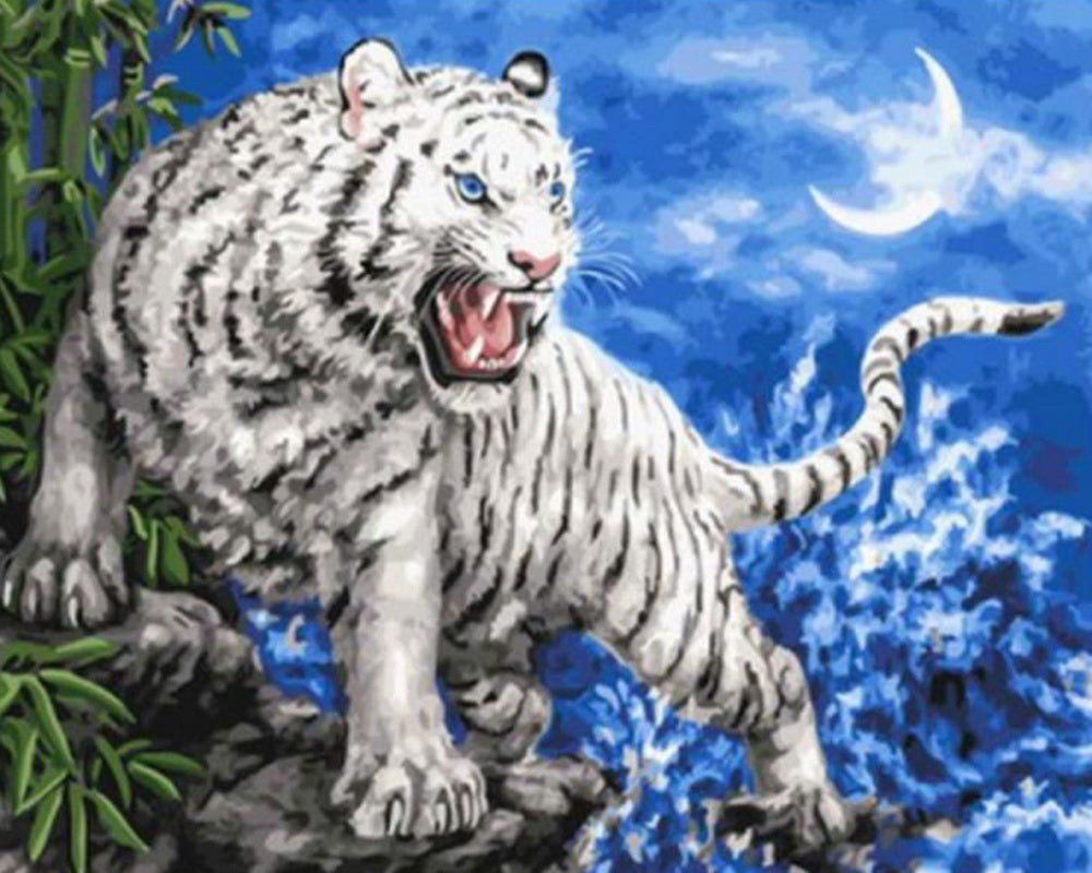 Diamond Painting – Drohender weißer Tiger