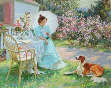 Laden Sie das Bild in den Galerie-Viewer, Diamond Painting – Frau mit Hund im Garten | Figured&#39;Art