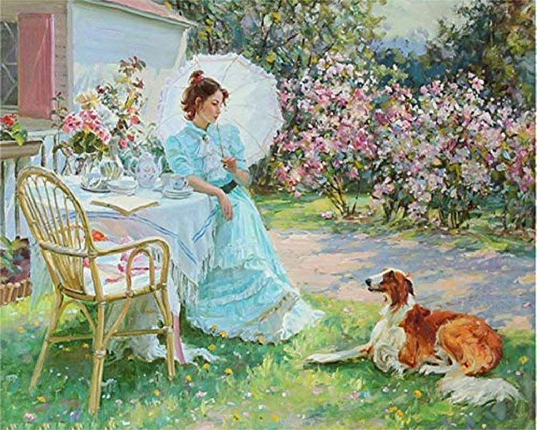 Diamond Painting – Frau mit Hund im Garten | Figured'Art