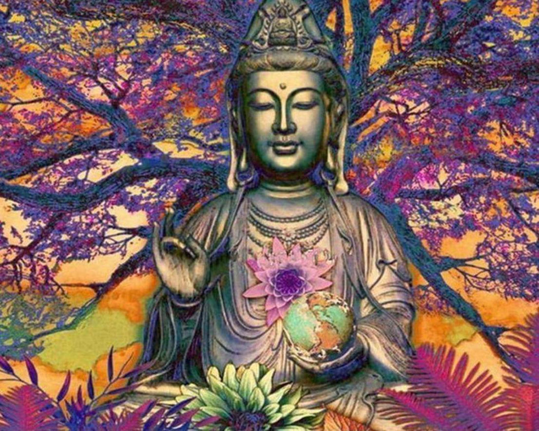 Diamond Painting – Buddha-Statue vor einem großen Baum | Figured'Art