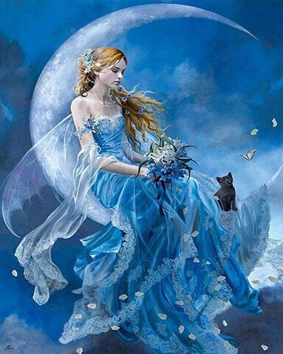 Diamond Painting – Auf einem Halbmond