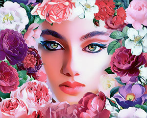 Diamond Painting – Gesicht und Blumen – 40 x 50 cm auf Keilrahmen gespannt | Figured'Art