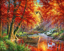 Laden Sie das Bild in den Galerie-Viewer, Malen nach Zahlen für Erwachsene | Boot am Herbstlichen Fluss | Figured&#39;Art