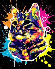 Laden Sie das Bild in den Galerie-Viewer, Diamond Painting – Katze Pop Art – 40 x 50 cm auf Keilrahmen gespannt | Figured&#39;Art