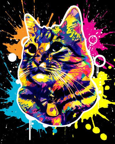 Diamond Painting – Katze Pop Art – 40 x 50 cm auf Keilrahmen gespannt | Figured'Art