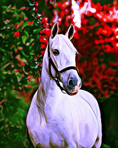 Diamond Painting – Weißes Pferd – 40 x 50 cm auf Keilrahmen gespannt | Figured'Art