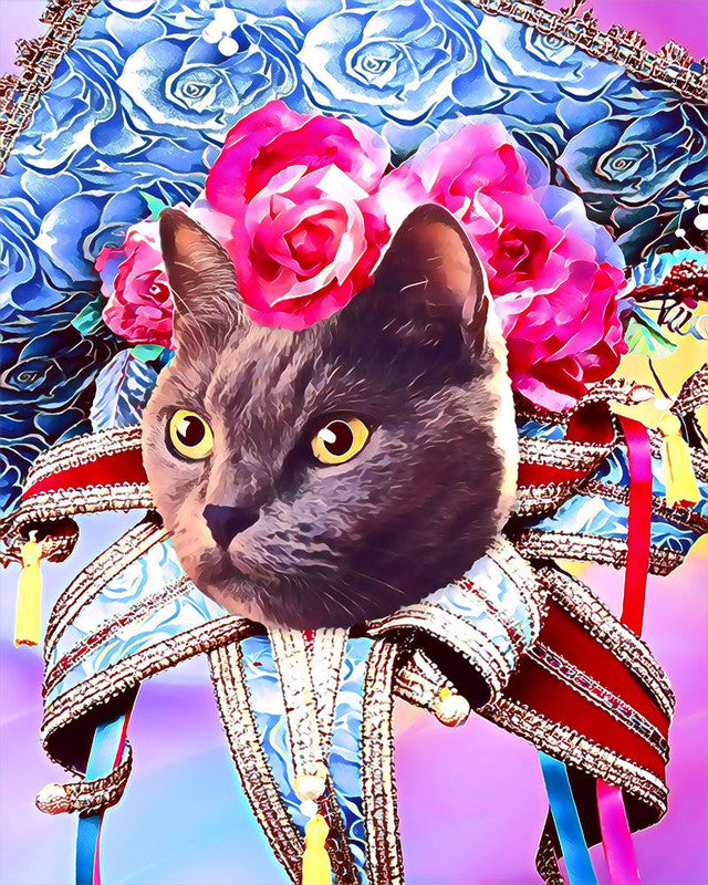 Diamond Painting – Mardigras Katze – 40 x 50 cm auf Keilrahmen gespannt | Figured'Art
