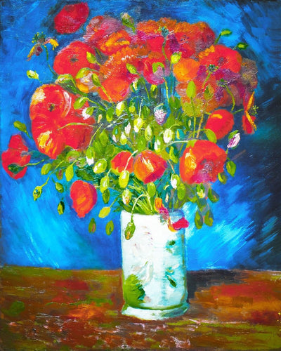 Kreuzstich – Vase mit rotem Klatschmohn – Van Gogh