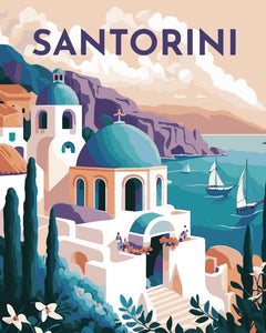 Malen nach Zahlen – Reiseplakat Santorini
