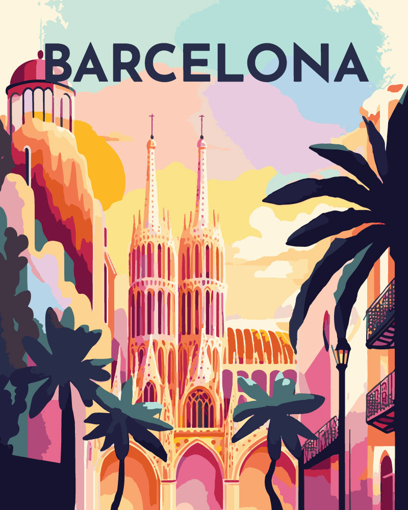 Malen nach Zahlen – Reiseplakat Barcelona