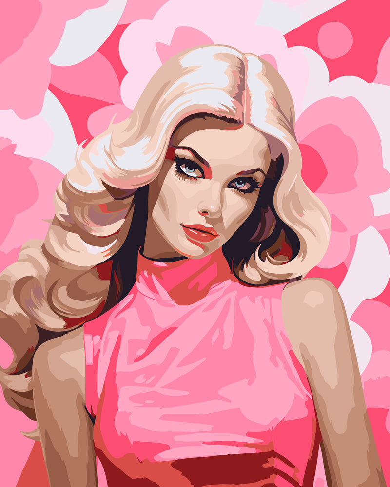 Malen nach Zahlen Figured'Art – Blonde Diva in Pink