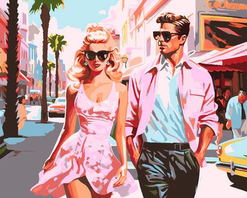 Malen nach Zahlen Figured'Art – Hollywood-Liebe in Rosa