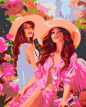 Laden Sie das Bild in den Galerie-Viewer, Malen nach Zahlen Figured&#39;Art – Schwestern in einem rosa Garten