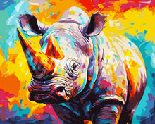 Laden Sie das Bild in den Galerie-Viewer, Malen nach Zahlen Figured&#39;Art – Nashorn Farbenfroh Abstrakt