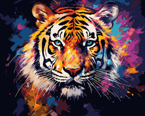 Malen nach Zahlen Figured'Art – Tiger Farbenfroh Abstrakt