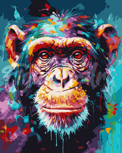 Malen nach Zahlen Figured'Art – Schimpanse Farbenfroh Abstrakt