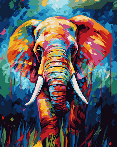 Malen nach Zahlen Figured'Art – Elefant Farbenfroh Abstrakt