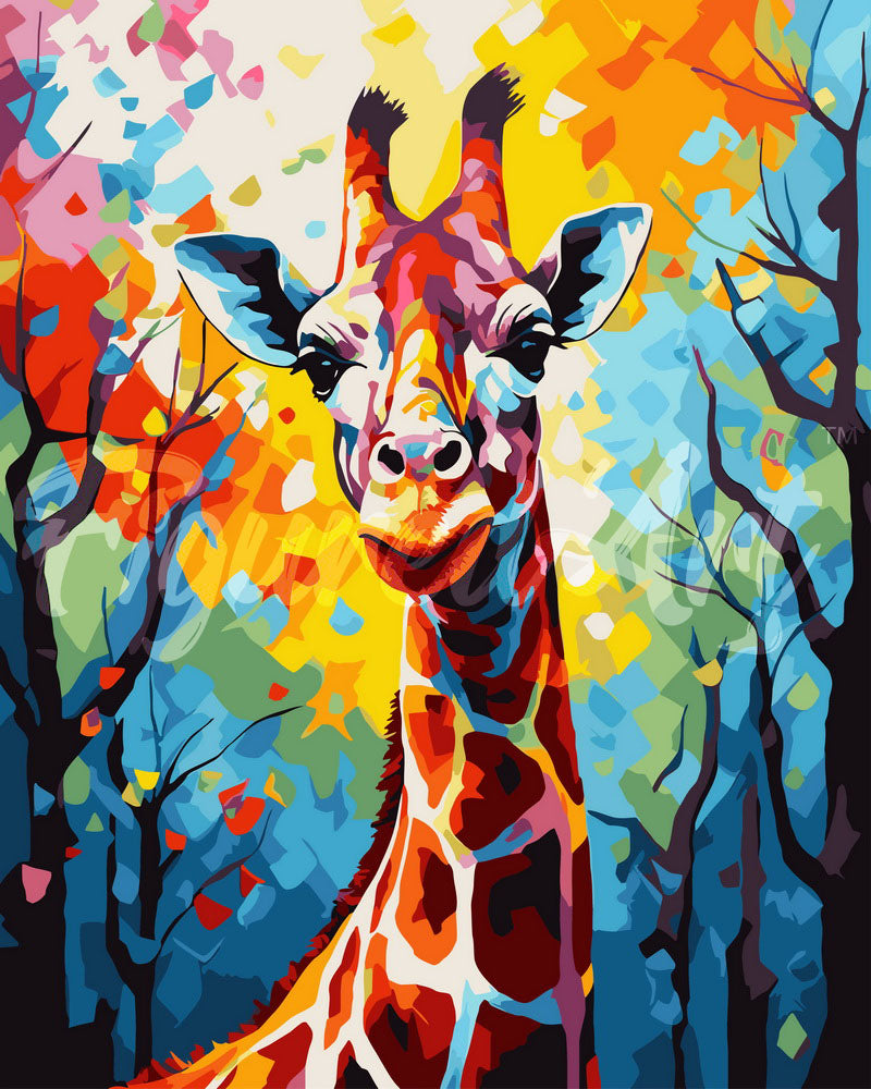 Malen nach Zahlen Figured'Art – Giraffe Farbenfroh Abstrakt