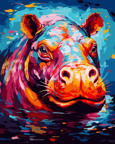 Malen nach Zahlen Figured'Art – Flusspferd Farbenfroh Abstrakt