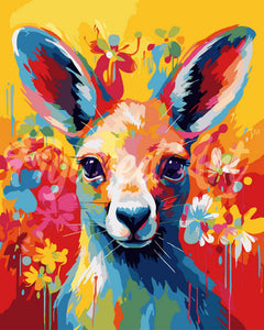 Malen nach Zahlen Figured'Art – Känguru Farbenfroh Abstrakt