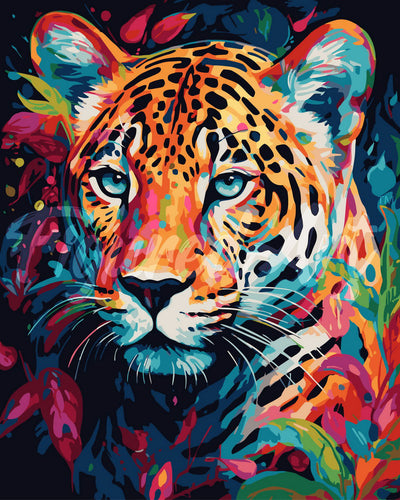 Malen nach Zahlen Figured'Art – Leopard Farbenfroh Abstrakt