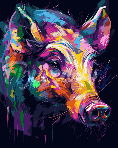Malen nach Zahlen Figured'Art – Wildschwein Farbenfroh Abstrakt