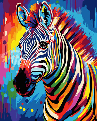 Malen nach Zahlen Figured'Art – Zebra Farbenfroh Abstrakt