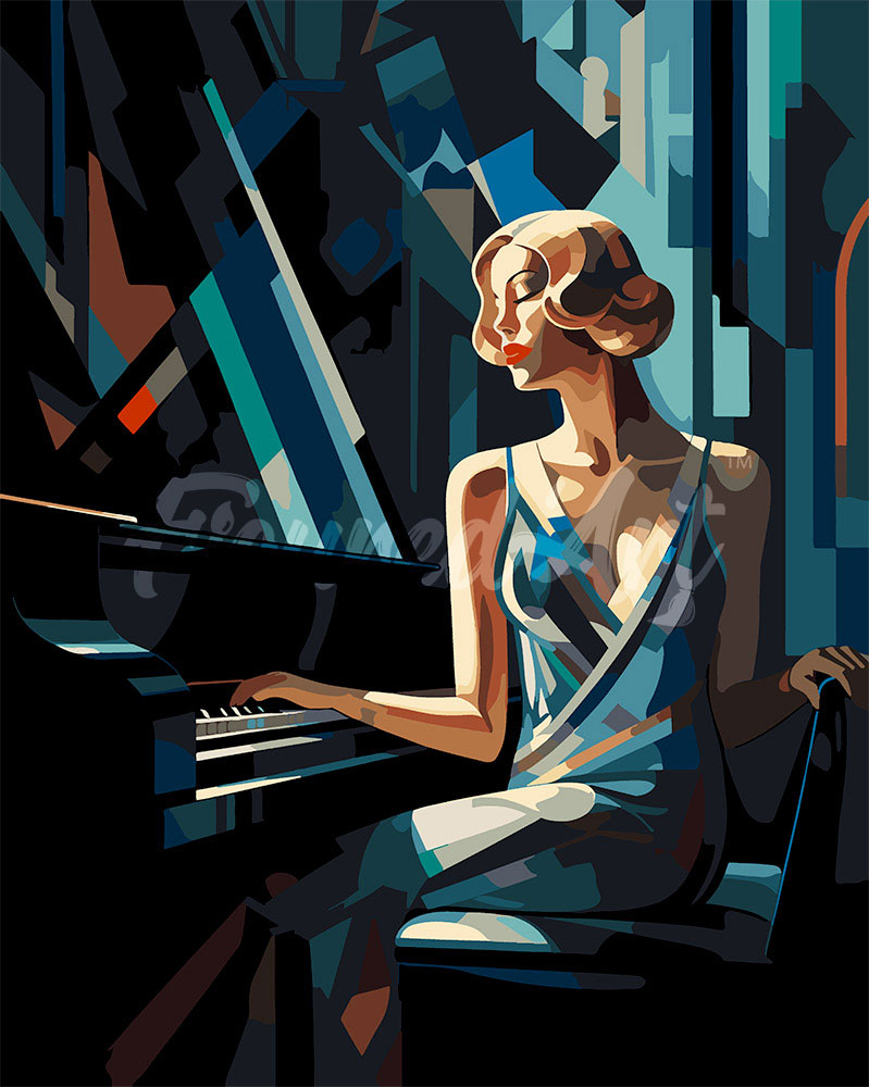 Malen nach Zahlen Figured'Art – Art-Deco-Frau am Klavier