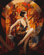 Laden Sie das Bild in den Galerie-Viewer, Malen nach Zahlen Figured&#39;Art – Sitzende Art-Deco-Frau