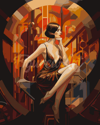 Malen nach Zahlen Figured'Art – Sitzende Art-Deco-Frau