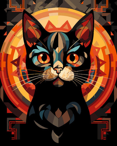 Malen nach Zahlen Figured'Art – Art-Deco-Schwarze Katze