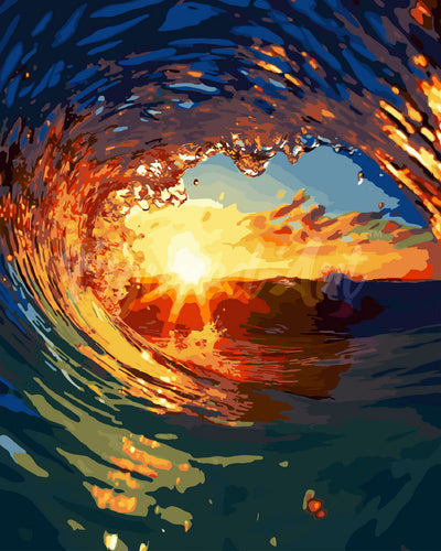 Malen nach Zahlen Figured'Art – Welle und Sonnenuntergang