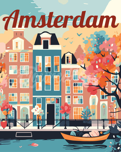 Malen nach Zahlen Figured'Art – Reiseposter Amsterdam in voller Blüte