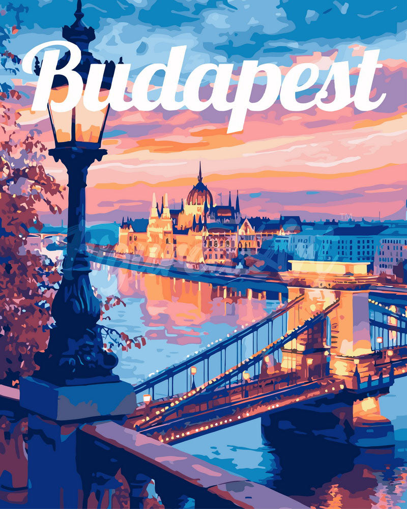 Malen nach Zahlen Figured'Art – Reiseposter Budapest bei Dämmerung
