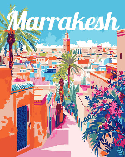 Malen nach Zahlen Figured'Art – Reiseposter Marrakesch Marokko
