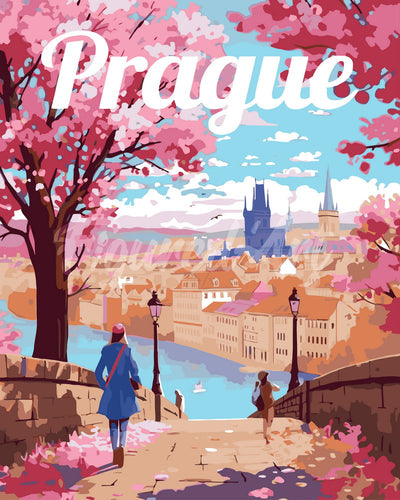 Malen nach Zahlen Figured'Art – Reiseposter Prag in voller Blüte
